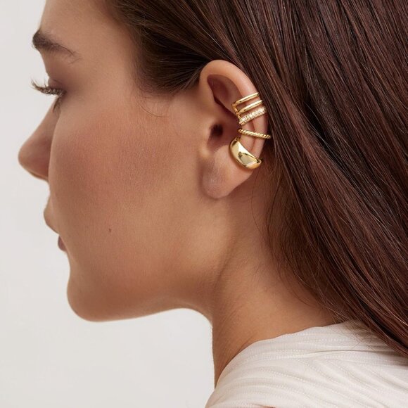 Chunky Ear Cuff Set Non Piercing Clip-On Cartilage Cubic Zirconia Earring - Picture 3 of 7